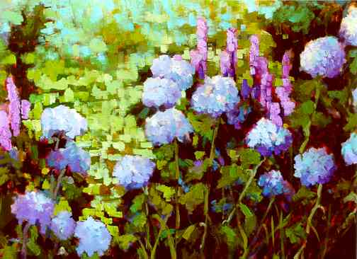 "Hydrangea Series I" by Carol Reeves, Oil, Landscape