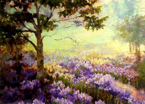 "Wild Iris Field by Carol Reeves, Oil, Landscape